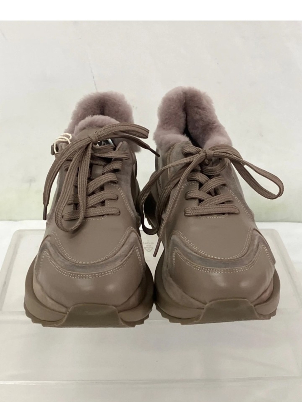 Nila & Nila Nude Leather Shearling Platform Lace-Up Sneakers Women's EU 39